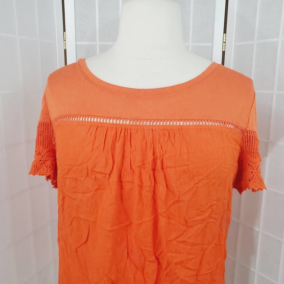 New York & Company Orange Top Shirt Size: Large - Picture 2 of 8